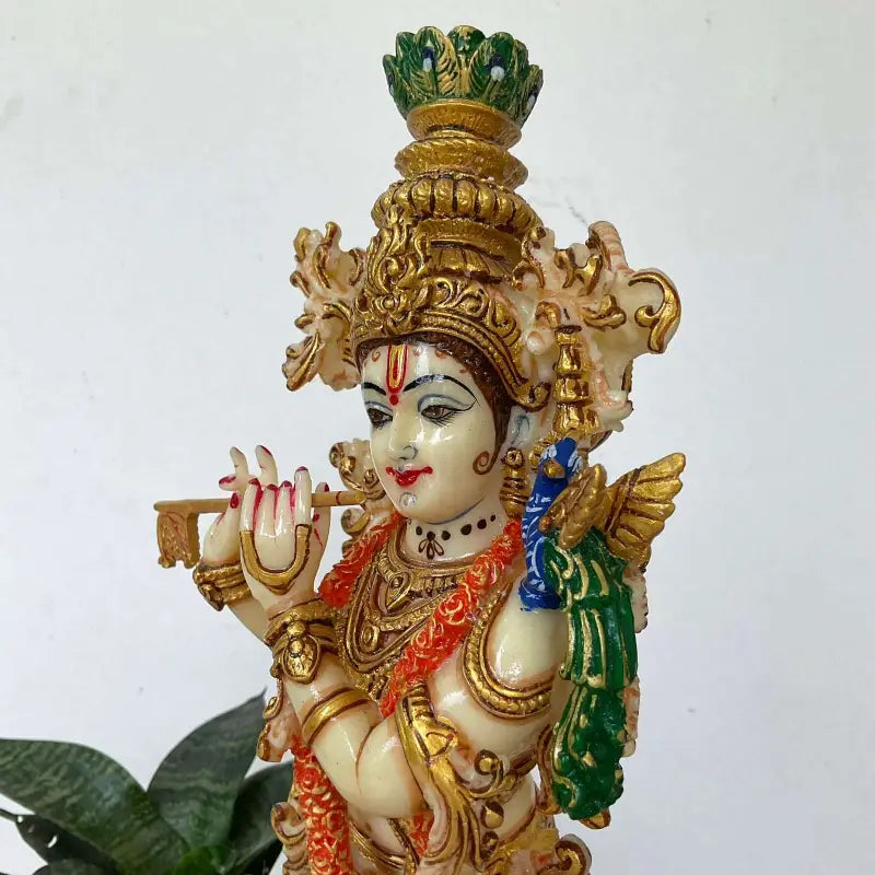 Handcrafted Lord Krishna Playing Flute Statue – Golden Hindu God Idol for Home Decor, Spiritual Gift & Meditation Altar (BLACKLUXE CRAFTS) - BLACKLUXECRAFTS