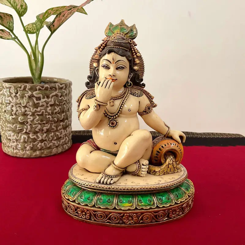 Baby Krishna Statue Eating Butter – Bal Gopal Hindu God Idol for Home Temple, Pooja Decor & Spiritual Gift
(BLACKLUXE CRAFTS) - BLACKLUXECRAFTS