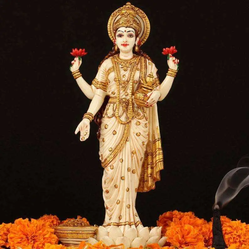 Goddess Lakshmi Maa Statue – Handmade Hindu Devi Idol of Wealth & Prosperity for Home Temple, Pooja & Spiritual Gift (BLACKLUXE CRAFTS) - BLACKLUXECRAFTS