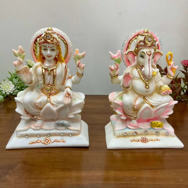 Premium Marble Lakshmi & Ganesha Idols Set – Handcrafted Hindu Deity Statues for Home Décor & Pooja (BLACKLUXE CRAFTS) - BLACKLUXECRAFTS