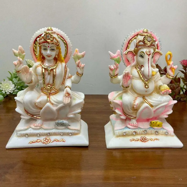 Premium Marble Lakshmi & Ganesha Idols Set – Handcrafted Hindu Deity Statues for Home Décor & Pooja (BLACKLUXE CRAFTS) - BLACKLUXECRAFTS