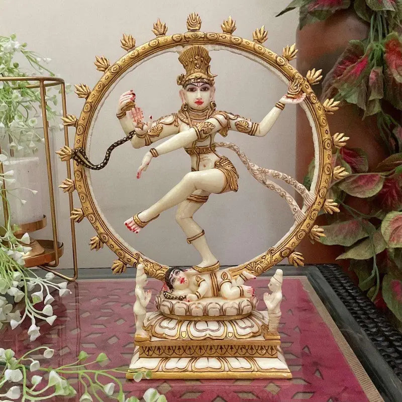Handcrafted Marble Nataraja Idol – Lord Shiva Dancing Statue for Home Décor & Pooja (BLACKLUXE CRAFTS) - BLACKLUXECRAFTS