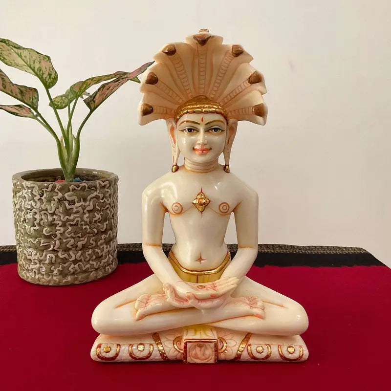 Handcrafted Marble Jain Tirthankara Idol – Meditating Statue for Home Temple & Spiritual Décor (BLACKLUXE CRAFTS) - BLACKLUXECRAFTS