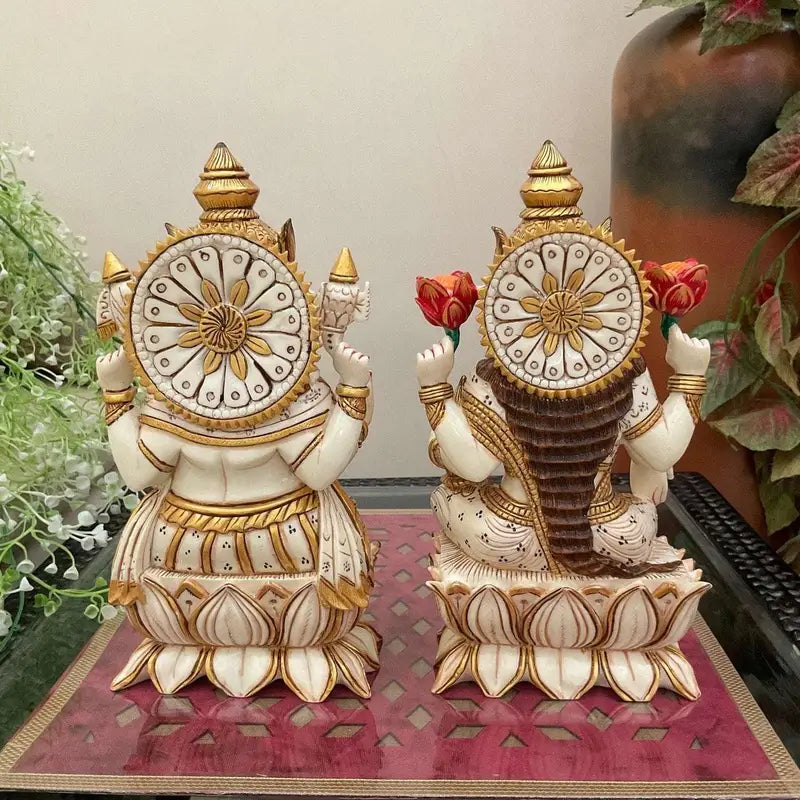 Handcrafted Marble Lakshmi & Ganesha Idols Set – Hindu Deity Statues for Home Temple & Pooja Décor (BLACKLUXE CRAFTS) - BLACKLUXECRAFTS