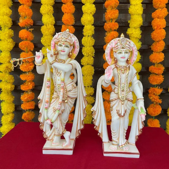 Handcrafted Marble Radha Krishna Idol Set – Hindu God Statues for Home Temple & Décor (BLACKLUXE CRAFTS) - BLACKLUXECRAFTS