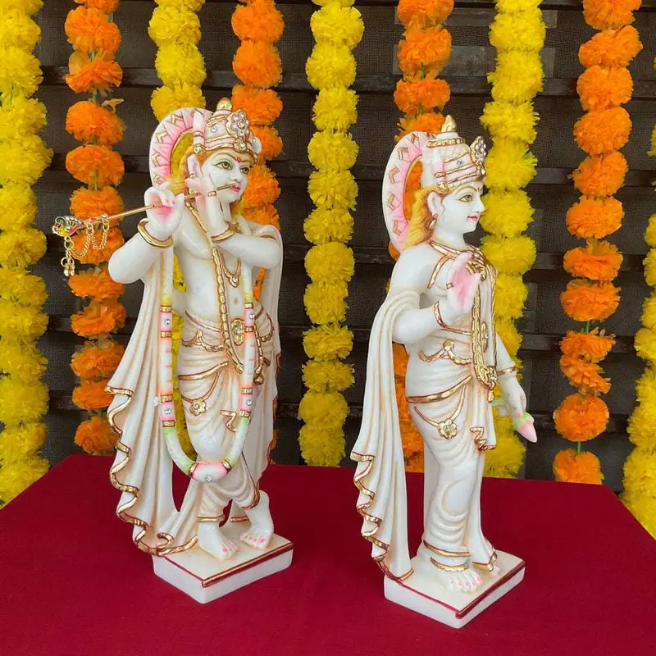 Handcrafted Marble Radha Krishna Idol Set – Hindu God Statues for Home Temple & Décor (BLACKLUXE CRAFTS) - BLACKLUXECRAFTS