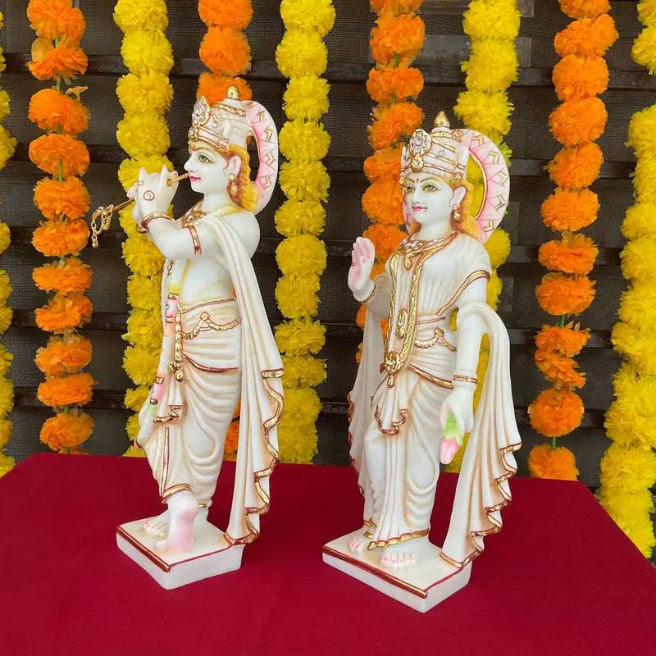 Handcrafted Marble Radha Krishna Idol Set – Hindu God Statues for Home Temple & Décor (BLACKLUXE CRAFTS) - BLACKLUXECRAFTS