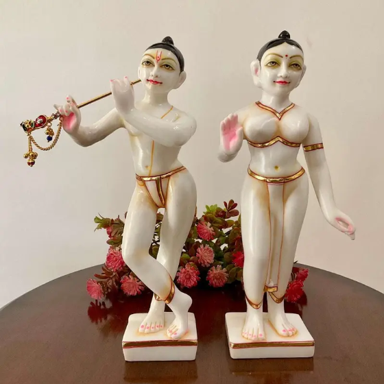 Minimalist Marble Radha Krishna Idol Set – Elegant Hindu Statues for Home Temple & Spiritual Décor (BLACKLUXE CRAFTS) - BLACKLUXECRAFTS