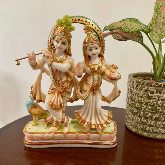 Radha Krishna Idol with Arch Design – Handcrafted Marble Statue for Home Temple & Décor (BLACKLUXE CRAFTS) - BLACKLUXECRAFTS