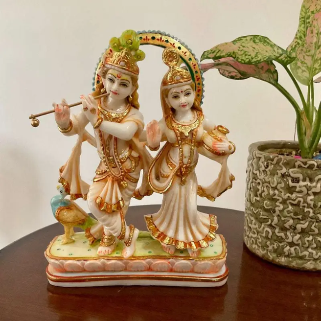 Radha Krishna Idol with Arch Design – Handcrafted Marble Statue for Home Temple & Décor (BLACKLUXE CRAFTS) - BLACKLUXECRAFTS