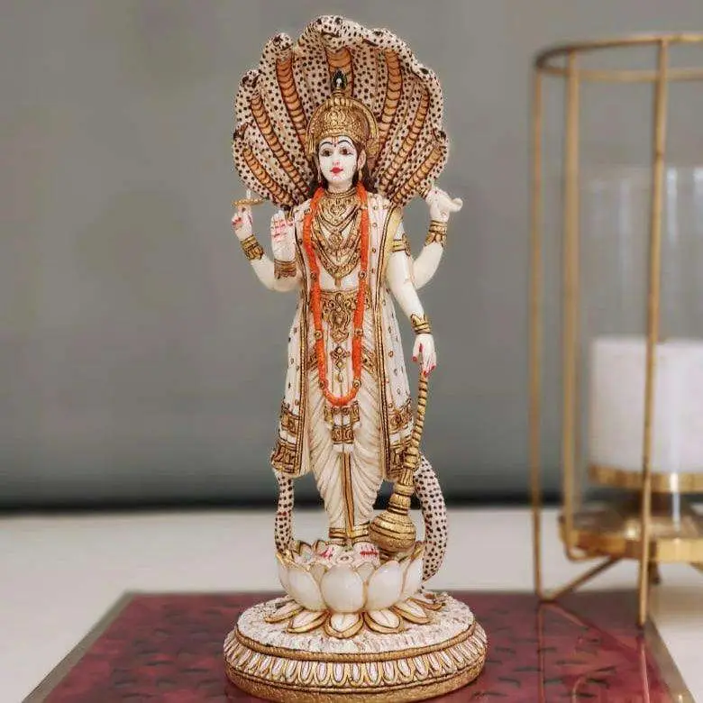 Handcrafted Lord Vishnu Idol with Sheshnag – Hindu God of Protection & Prosperity – Resin Figurine for Home Temple, Meditation & Gifting (BLACKLUXE CRAFTS) - BLACKLUXECRAFTS