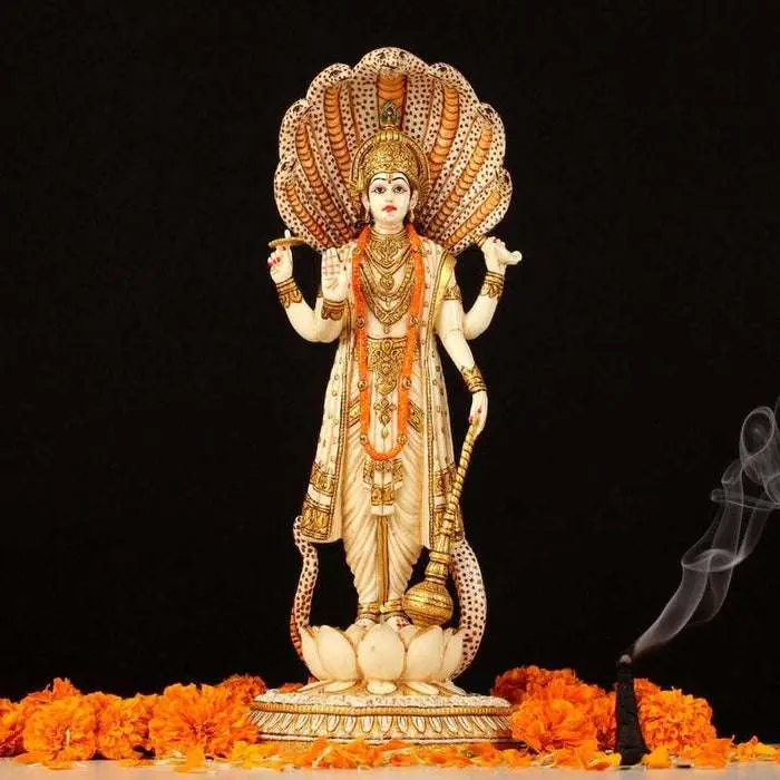 Handcrafted Lord Vishnu Idol with Sheshnag – Hindu God of Protection & Prosperity – Resin Figurine for Home Temple, Meditation & Gifting (BLACKLUXE CRAFTS) - BLACKLUXECRAFTS
