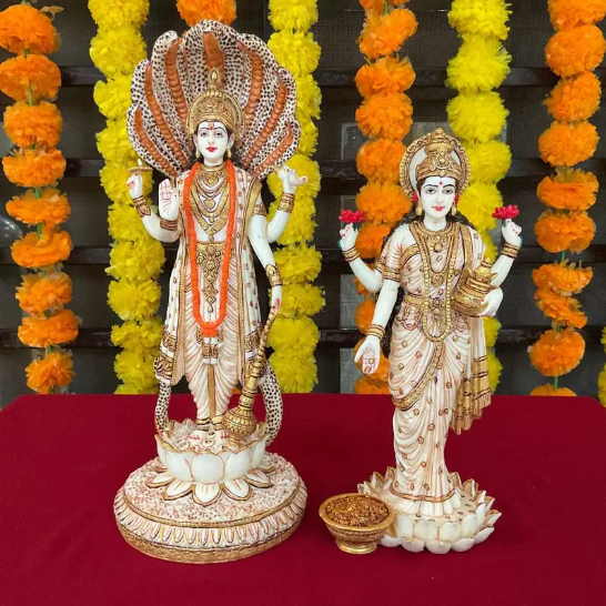 Handcrafted Lakshmi Narayan Idol Set – Lord Vishnu with Goddess Lakshmi – Resin Figurines for Home Temple, Office & Gifting (BLACKLUXE CRAFTS) - BLACKLUXECRAFTS