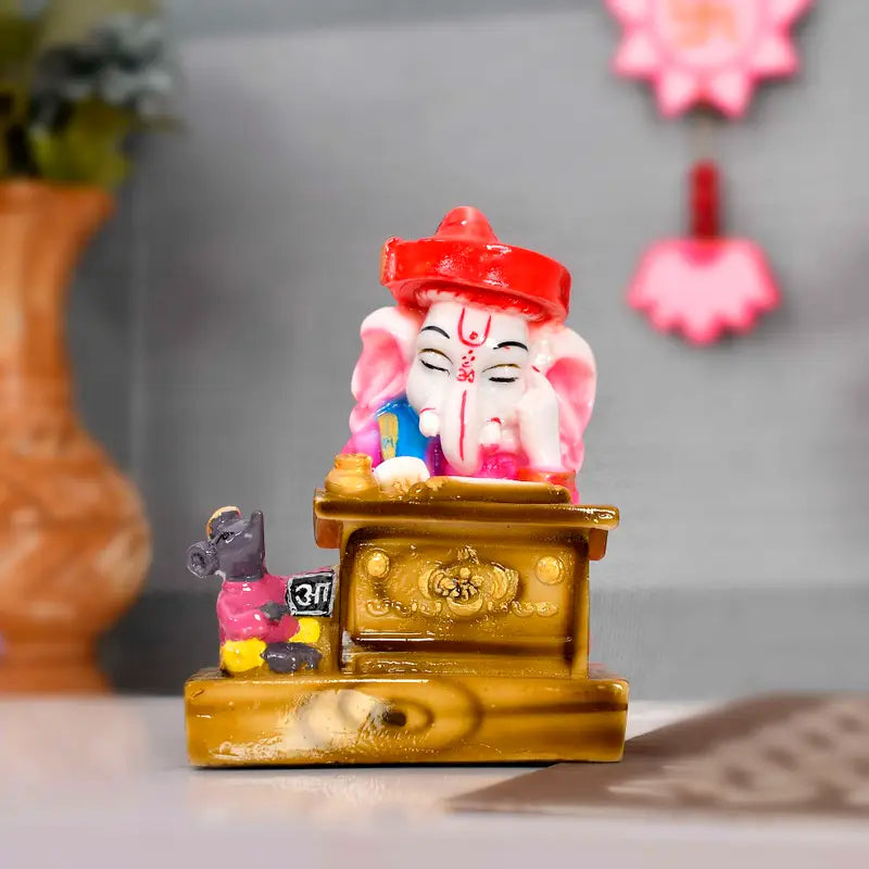Handcrafted Ganesh Writing Idol – Lord Ganesha Statue with Mouse for Home Temple & Gifting (BLACKLUXE CRAFTS) - BLACKLUXECRAFTS