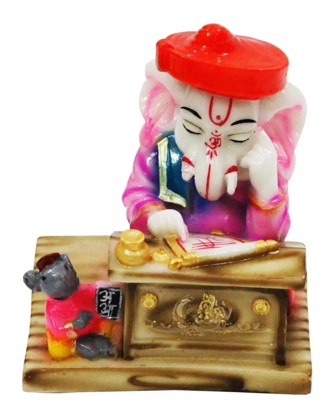 Handcrafted Ganesh Writing Idol – Lord Ganesha Statue with Mouse for Home Temple & Gifting (BLACKLUXE CRAFTS) - BLACKLUXECRAFTS