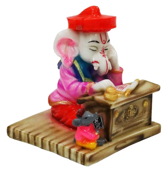 Handcrafted Ganesh Writing Idol – Lord Ganesha Statue with Mouse for Home Temple & Gifting (BLACKLUXE CRAFTS) - BLACKLUXECRAFTS