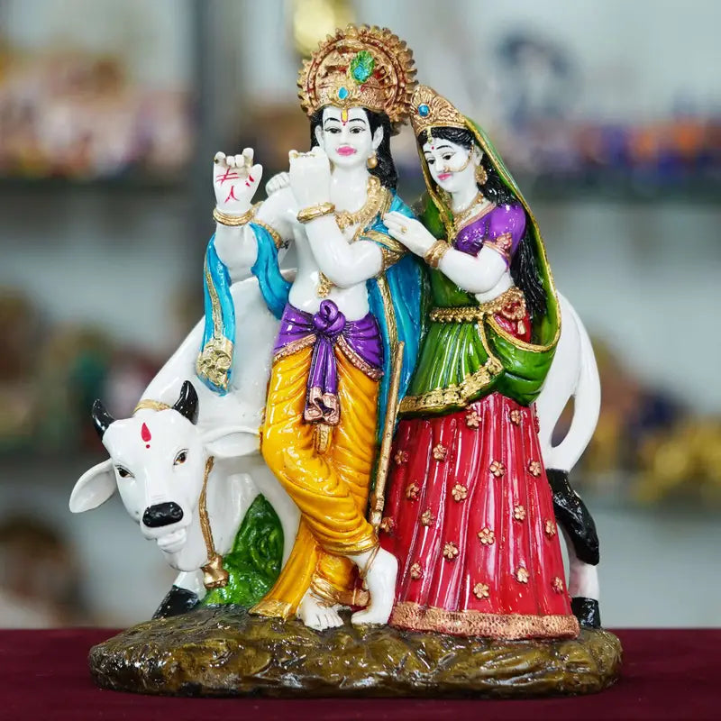 Radha Krishna with Cow Idol – Handcrafted Resin Hindu God Statue for Home Temple & Spiritual Décor (BLACKLUXE CRAFTS) - BLACKLUXECRAFTS