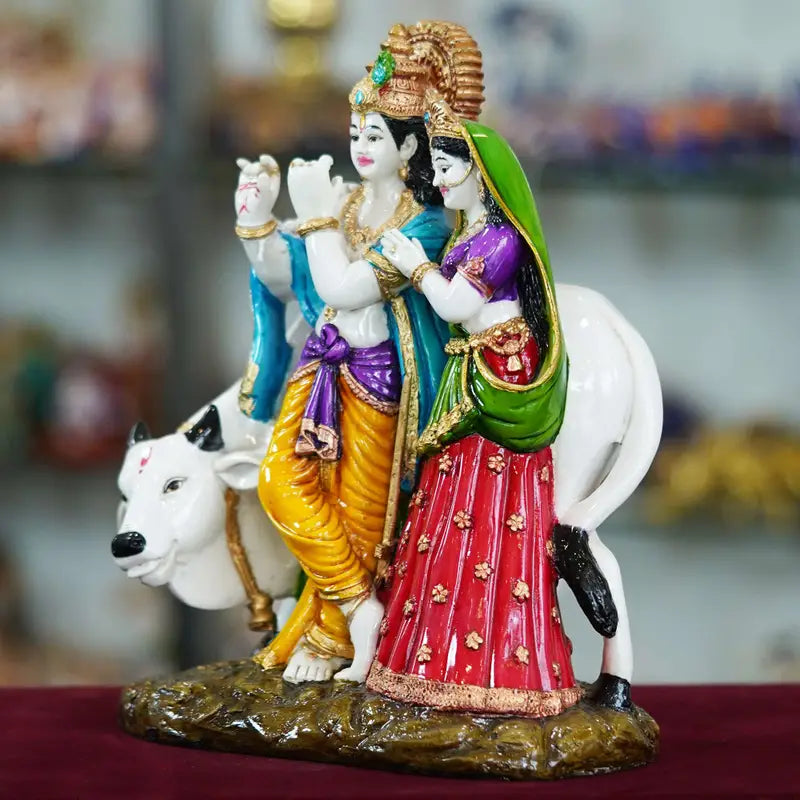 Radha Krishna with Cow Idol – Handcrafted Resin Hindu God Statue for Home Temple & Spiritual Décor (BLACKLUXE CRAFTS) - BLACKLUXECRAFTS