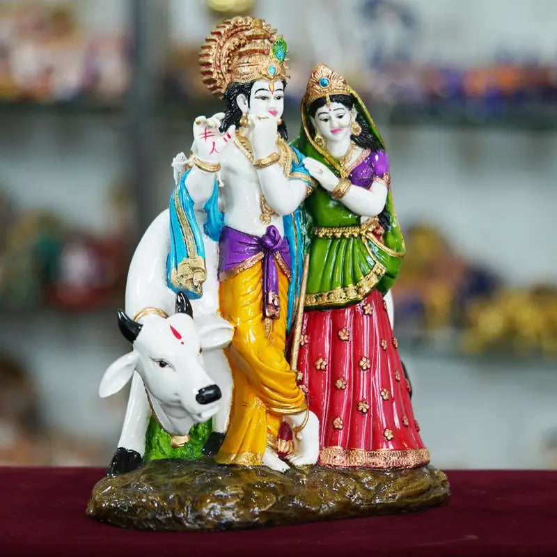 Radha Krishna with Cow Idol – Handcrafted Resin Hindu God Statue for Home Temple & Spiritual Décor (BLACKLUXE CRAFTS) - BLACKLUXECRAFTS