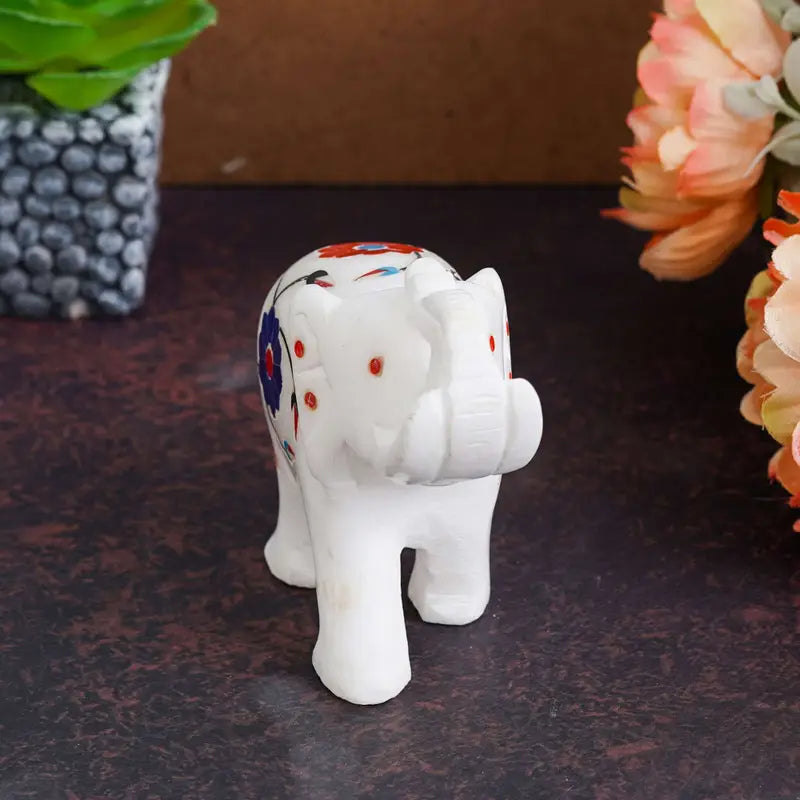 Handcrafted Marble Elephant Figurine – White Inlay Stone Art Sculpture for Home Décor & Gifting (BLACKLUXE CRAFTS) - BLACKLUXECRAFTS
