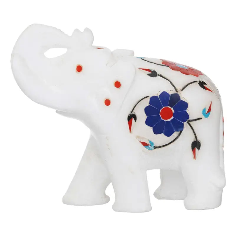 Handcrafted Marble Elephant Figurine – White Inlay Stone Art Sculpture for Home Décor & Gifting (BLACKLUXE CRAFTS) - BLACKLUXECRAFTS