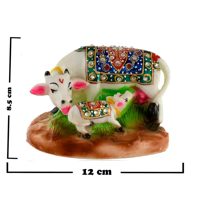 Handcrafted Kamdhenu Cow and Calf Idol – Decorated Nandi Statue for Pooja, Home Temple & Gifting (BLACKLUXE CRAFTS) - BLACKLUXECRAFTS