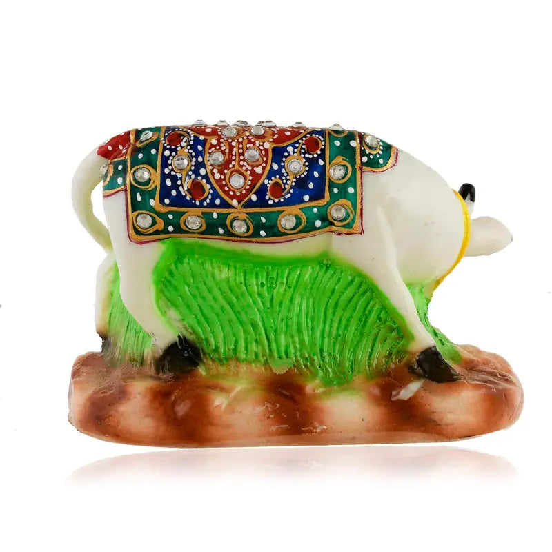 Handcrafted Kamdhenu Cow and Calf Idol – Decorated Nandi Statue for Pooja, Home Temple & Gifting (BLACKLUXE CRAFTS) - BLACKLUXECRAFTS