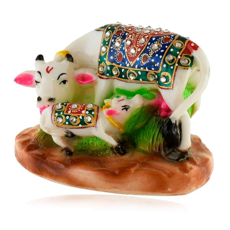 Handcrafted Kamdhenu Cow and Calf Idol – Decorated Nandi Statue for Pooja, Home Temple & Gifting (BLACKLUXE CRAFTS) - BLACKLUXECRAFTS