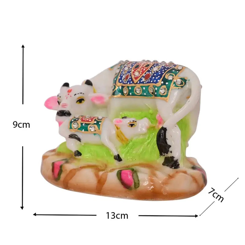Handcrafted Kamdhenu Cow and Calf Idol – Colorful Decorated Sacred Cow Statue for Home Temple & Gifting (BLACKLUXE CRAFTS) - BLACKLUXECRAFTS