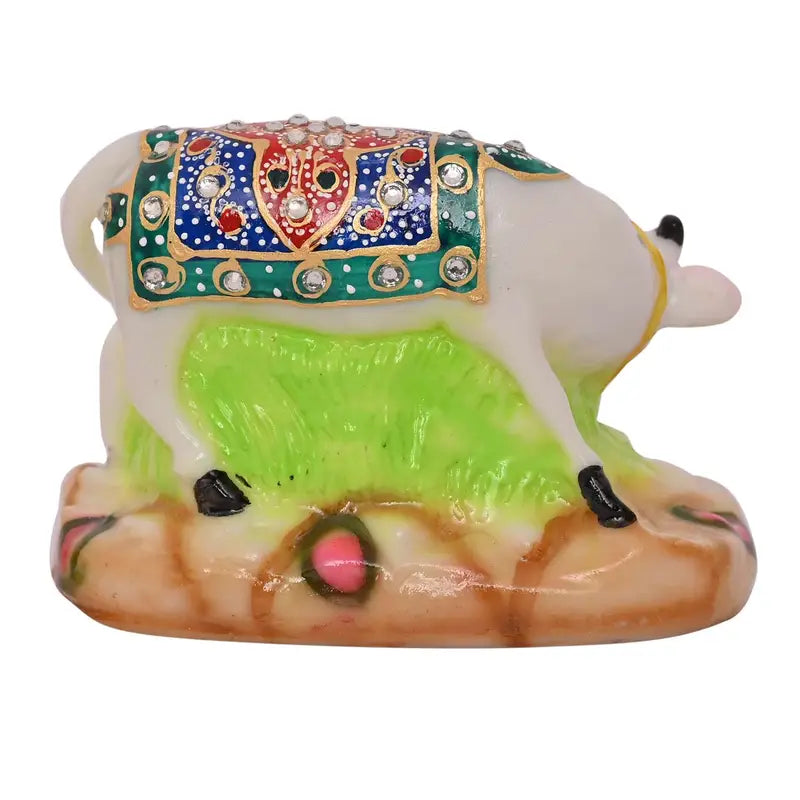 Handcrafted Kamdhenu Cow and Calf Idol – Colorful Decorated Sacred Cow Statue for Home Temple & Gifting (BLACKLUXE CRAFTS) - BLACKLUXECRAFTS