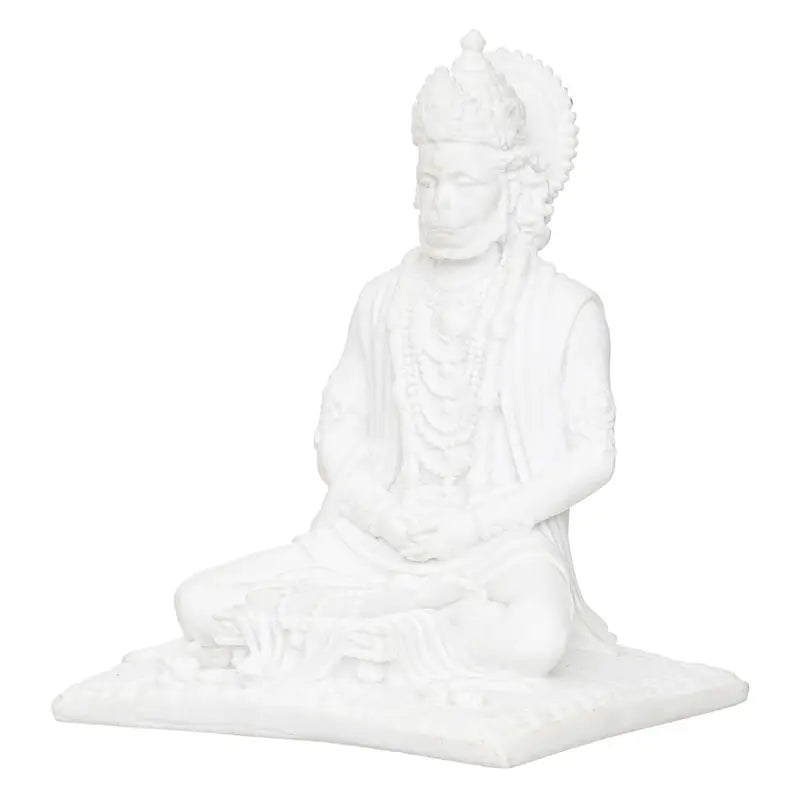 Handcrafted White Hanuman Idol – Meditating Lord Hanuman Statue for Home Temple & Spiritual Décor (BLACKLUXE CRAFTS) - BLACKLUXECRAFTS