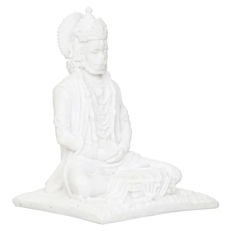 Handcrafted White Hanuman Idol – Meditating Lord Hanuman Statue for Home Temple & Spiritual Décor (BLACKLUXE CRAFTS) - BLACKLUXECRAFTS