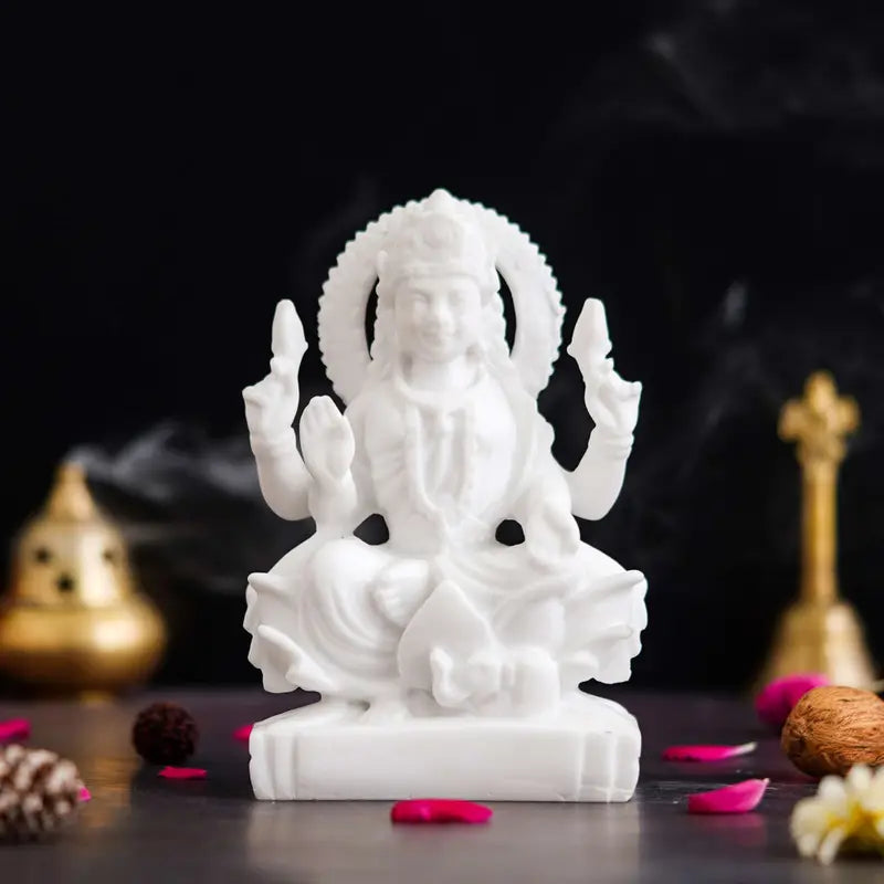 Handcrafted White Goddess Lakshmi Idol – Marble Finish Hindu Goddess Statue for Home Temple & Prosperity (BLACKLUXE CRAFTS) - BLACKLUXECRAFTS
