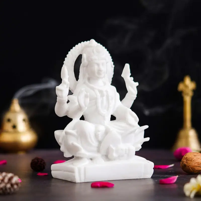Handcrafted White Goddess Lakshmi Idol – Marble Finish Hindu Goddess Statue for Home Temple & Prosperity (BLACKLUXE CRAFTS) - BLACKLUXECRAFTS