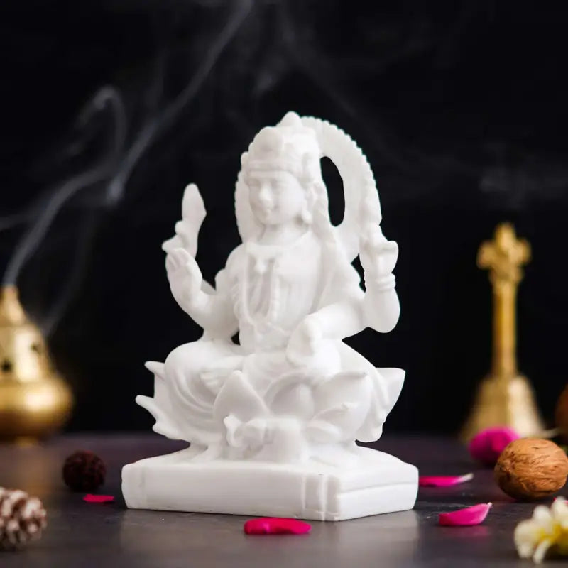 Handcrafted White Goddess Lakshmi Idol – Marble Finish Hindu Goddess Statue for Home Temple & Prosperity (BLACKLUXE CRAFTS) - BLACKLUXECRAFTS