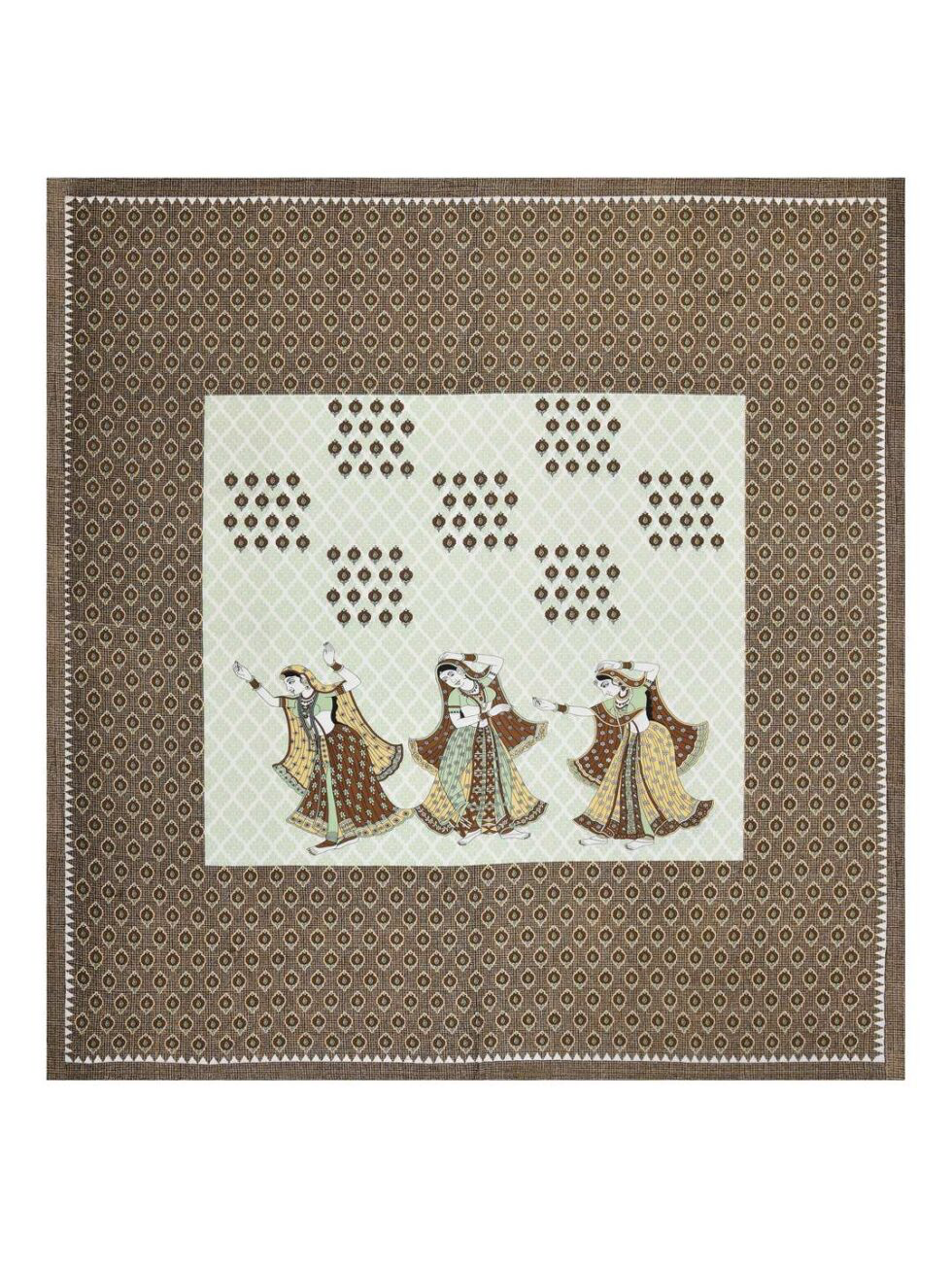 Handmade Rajasthani Block Print Cotton Bedsheet with Pillow Covers | Indian Jaipuri Double Bed Sheet | Traditional Brown Folk Dance Design Bedding (BLACKLUXE CRAFTS) - BLACKLUXECRAFTS