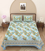 Handmade Jaipuri Cotton Bedsheet with Pillow Covers | Indian Block Print Double Bed Sheet | Blue Floral Leaf Design Bedding from Rajasthan (BLACKLUXE CRAFTS) - BLACKLUXECRAFTS