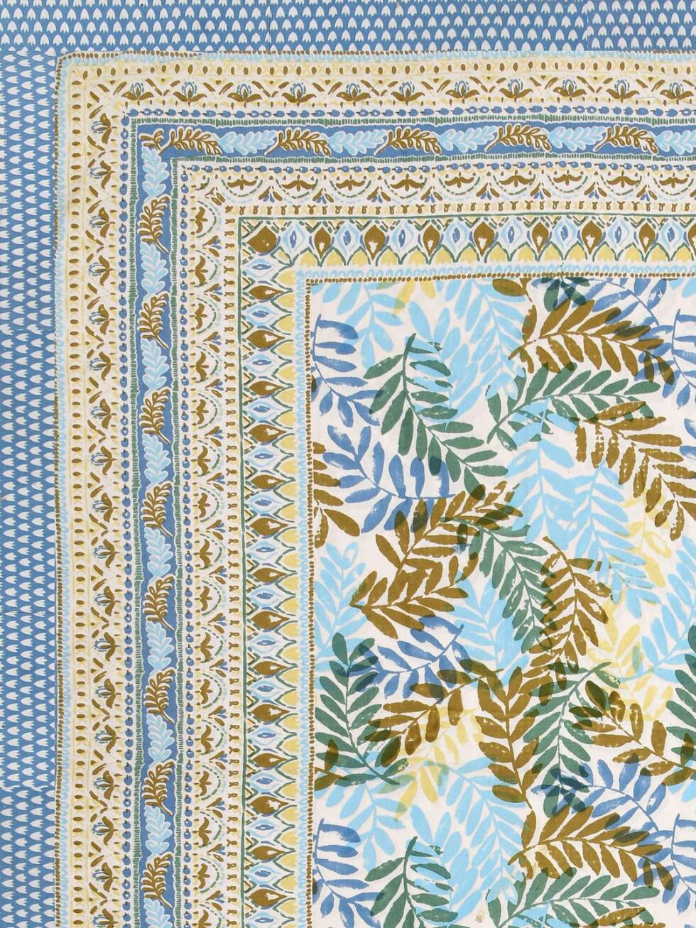 Handmade Jaipuri Cotton Bedsheet with Pillow Covers | Indian Block Print Double Bed Sheet | Blue Floral Leaf Design Bedding from Rajasthan (BLACKLUXE CRAFTS) - BLACKLUXECRAFTS