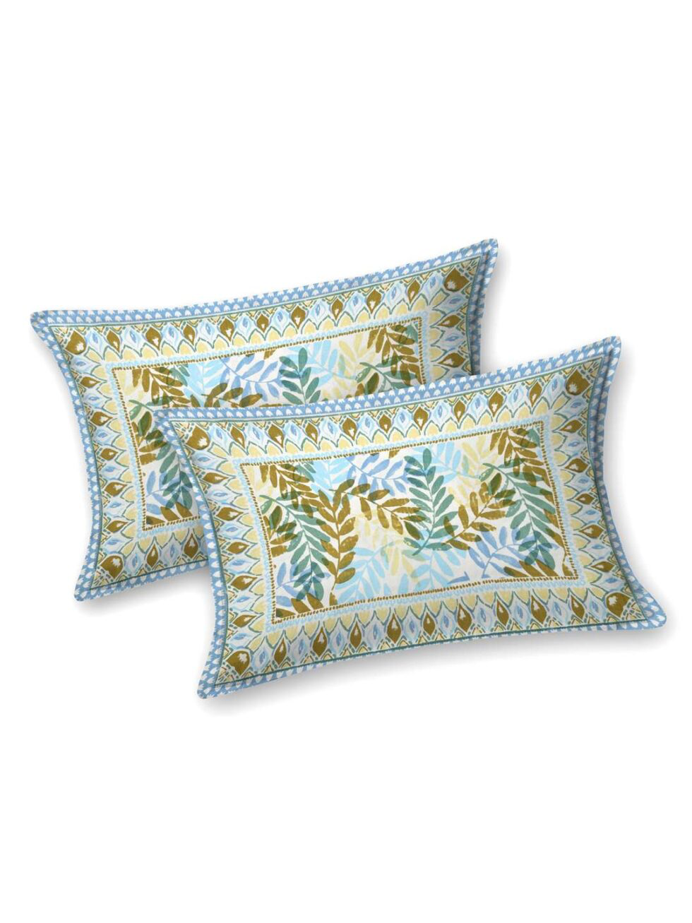 Handmade Jaipuri Cotton Bedsheet with Pillow Covers | Indian Block Print Double Bed Sheet | Blue Floral Leaf Design Bedding from Rajasthan (BLACKLUXE CRAFTS) - BLACKLUXECRAFTS