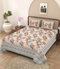 Handmade Jaipuri Cotton Bedsheet with Pillow Covers | Indian Block Print Double Bed Sheet | Peach & Brown Leaf Design Traditional Bedding (BLACKLUXE CRAFTS) - BLACKLUXECRAFTS