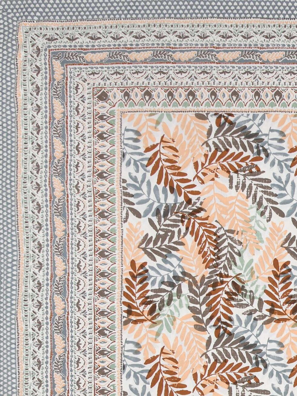 Handmade Jaipuri Cotton Bedsheet with Pillow Covers | Indian Block Print Double Bed Sheet | Peach & Brown Leaf Design Traditional Bedding (BLACKLUXE CRAFTS) - BLACKLUXECRAFTS