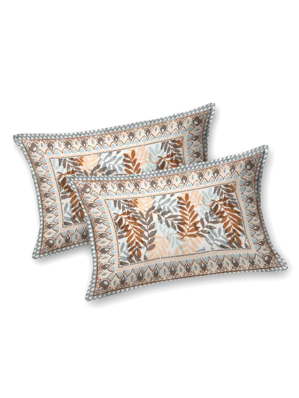 Handmade Jaipuri Cotton Bedsheet with Pillow Covers | Indian Block Print Double Bed Sheet | Peach & Brown Leaf Design Traditional Bedding (BLACKLUXE CRAFTS) - BLACKLUXECRAFTS