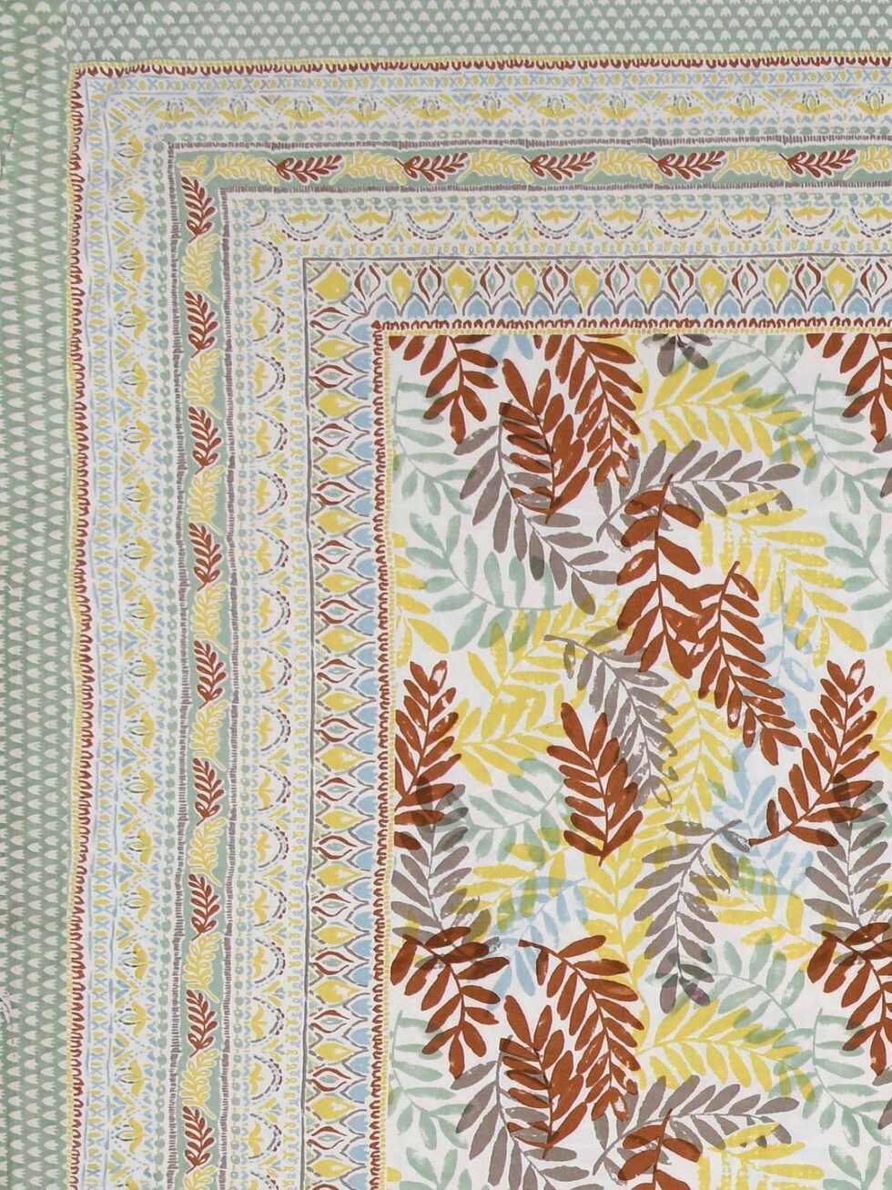 Handmade Indian Cotton Bedsheet with Pillow Covers – Block Print Leaf Design, Queen Size, Soft & Breathable Bedding – Ethically Made in Indian (BLACKLUXE CRAFTS) - BLACKLUXECRAFTS