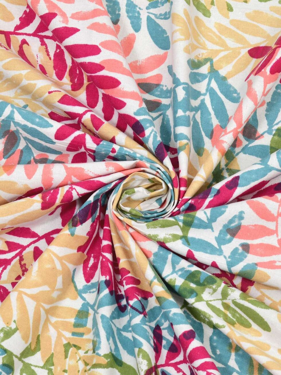 Handmade Cotton Double Bedsheet with Pillow Covers – Multicolor Leaf Print | Indian Block Print Bedspread for International Home Décor (BLACKLUXE CRAFTS) - BLACKLUXECRAFTS