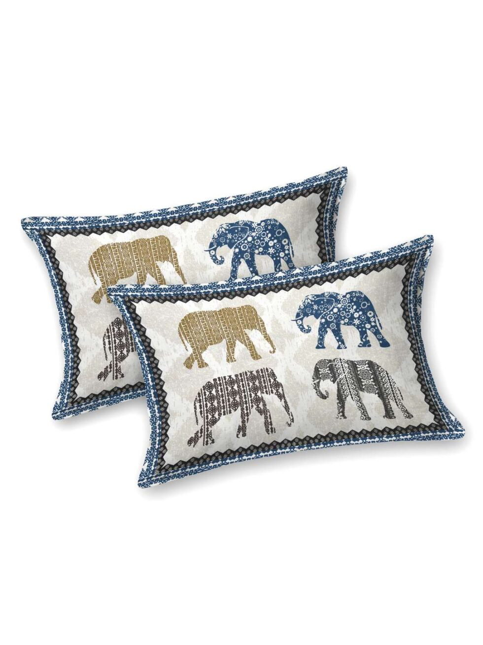 Handmade Indian Cotton Bedsheet with Elephant Block Print | Queen Size Traditional Rajasthani Jaipuri Bedspread with Pillow Covers | Boho Ethnic Home Decor (BLACKLUXE CRAFTS) - BLACKLUXECRAFTS