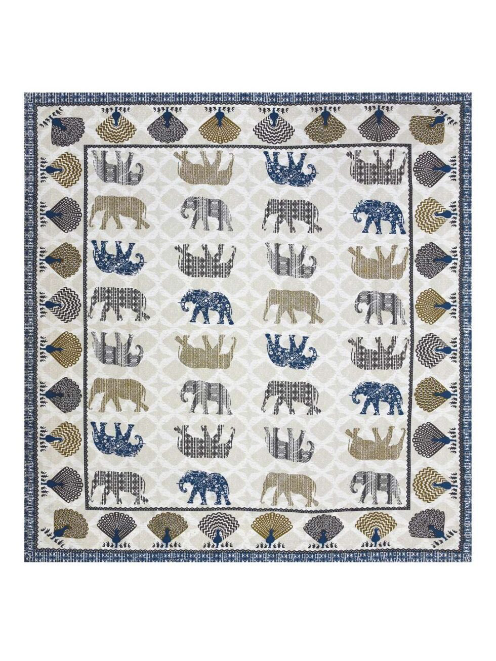 Handmade Indian Cotton Bedsheet with Elephant Block Print | Queen Size Traditional Rajasthani Jaipuri Bedspread with Pillow Covers | Boho Ethnic Home Decor (BLACKLUXE CRAFTS) - BLACKLUXECRAFTS