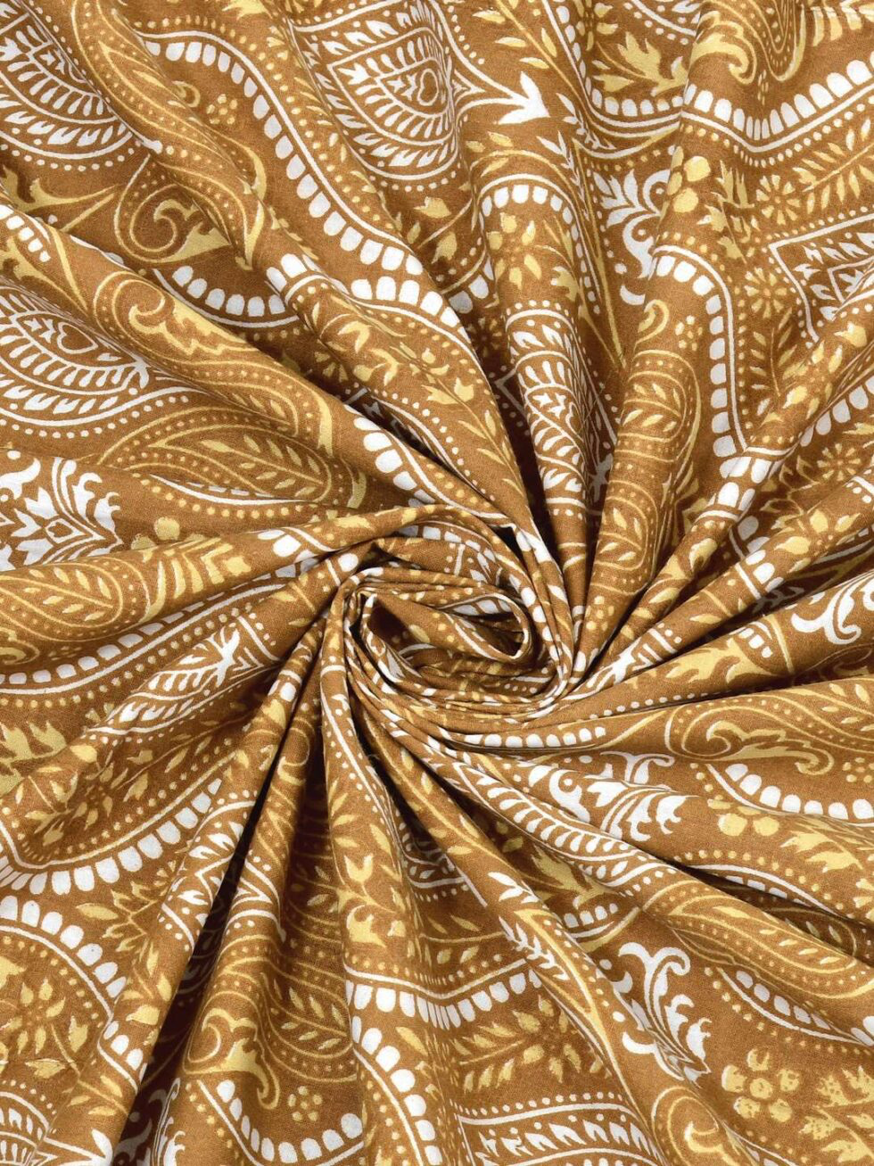 Handmade Indian Cotton Bedsheet with Pillow Covers – Mustard Yellow Jaipuri Block Print Double Bedspread – Traditional Ethnic Bedding Set (BLACKLUXE CRAFTS) - BLACKLUXECRAFTS