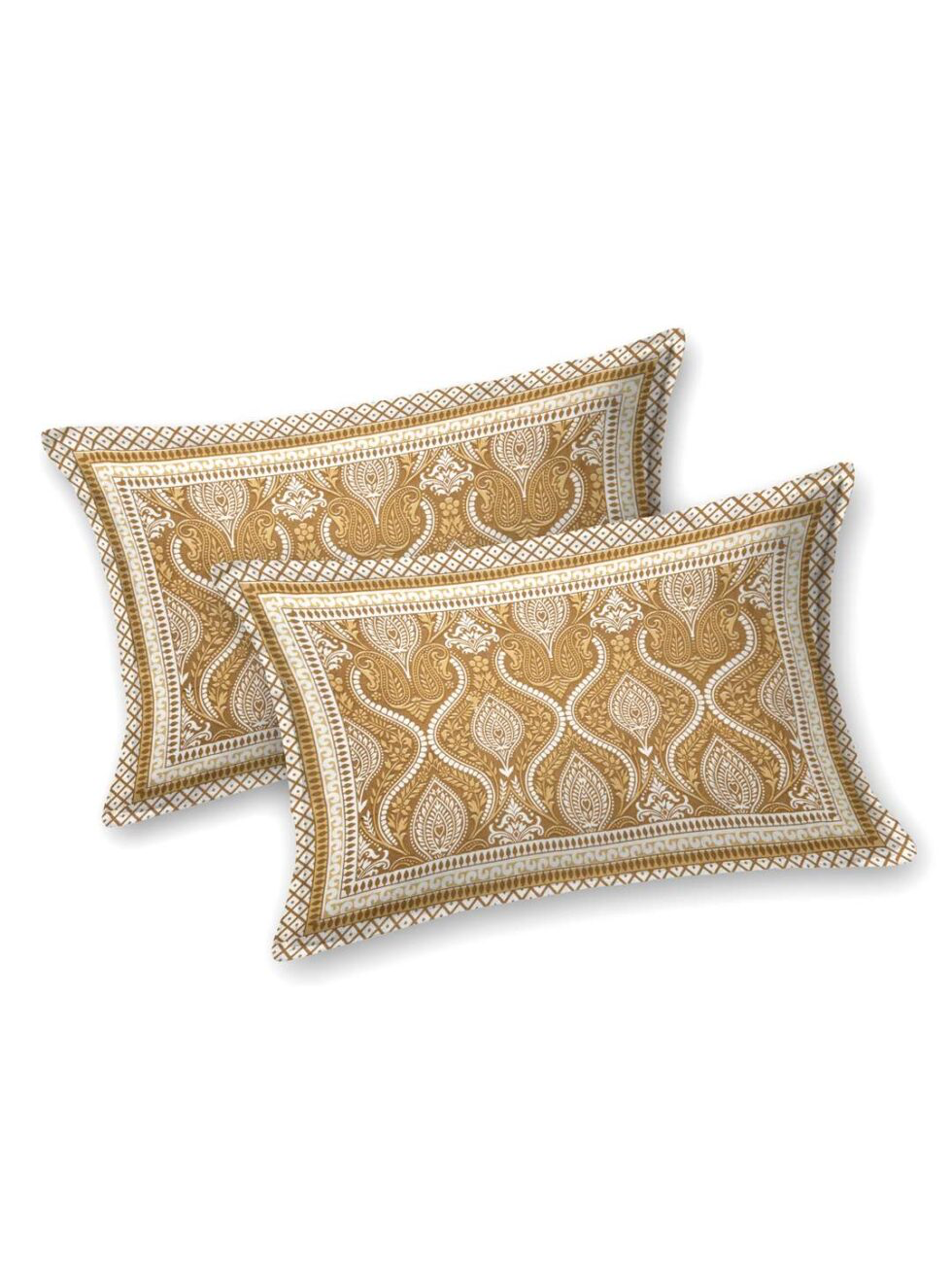 Handmade Indian Cotton Bedsheet with Pillow Covers – Mustard Yellow Jaipuri Block Print Double Bedspread – Traditional Ethnic Bedding Set (BLACKLUXE CRAFTS) - BLACKLUXECRAFTS