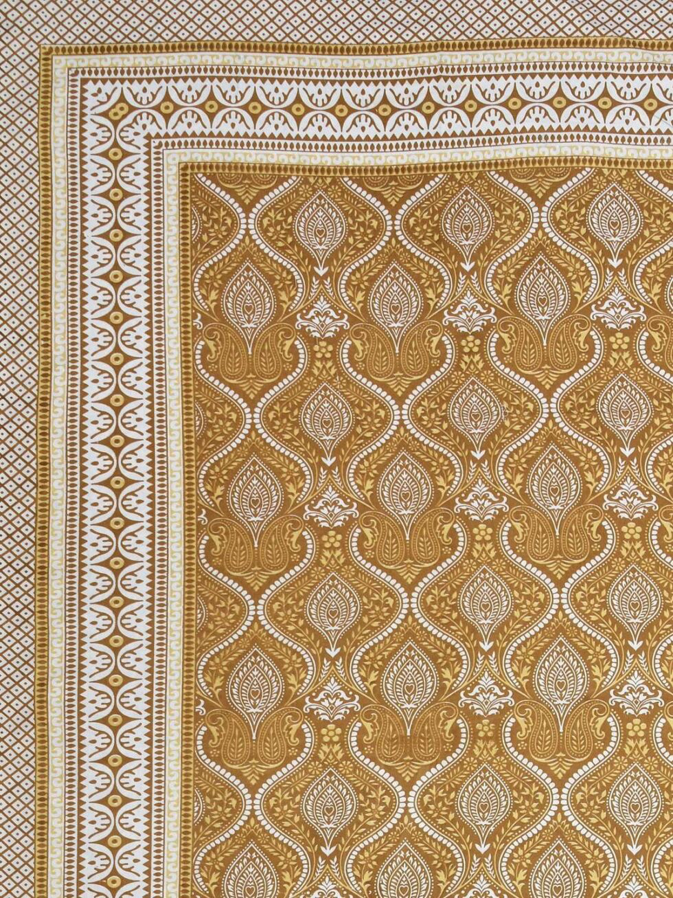 Handmade Indian Cotton Bedsheet with Pillow Covers – Mustard Yellow Jaipuri Block Print Double Bedspread – Traditional Ethnic Bedding Set (BLACKLUXE CRAFTS) - BLACKLUXECRAFTS