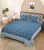 Handmade Indian Cotton Bedsheet with Pillow Covers – Blue Jaipuri Block Print Double Bedspread – Traditional Ethnic Bedding Set from India (BLACKLUXE CRAFTS) - BLACKLUXECRAFTS